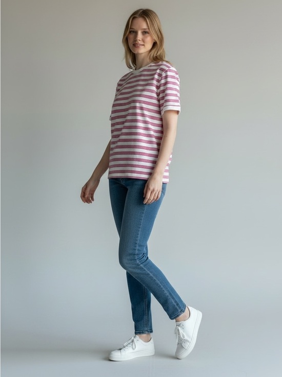Anthropologie Tops - Anthropologie Maeve Striped Crew Tee | Pink White Stripes NWT Size XL